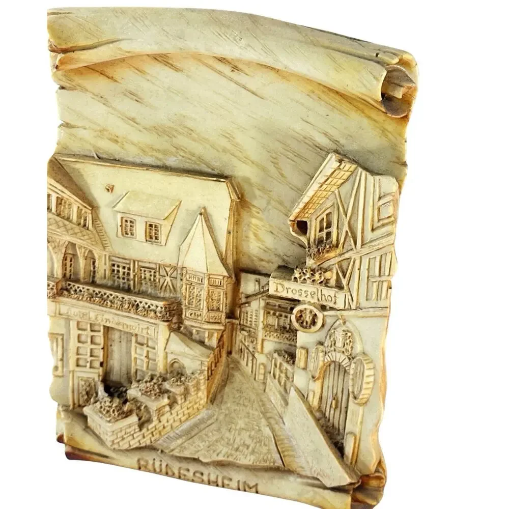 Vintage Rüdesheim Germany 3D Wall Plaque Relief Hotel Lindenwirt Drosselhof 9”